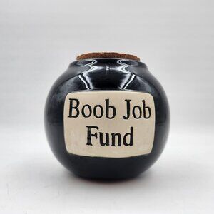 Vintage Boob Job Fund Coin Piggy Bank for Adults Funny Ceramic Black 4.75 in